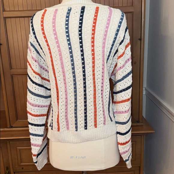 Knox Rose Open Knit Striped Crewneck Sweater, size Small - Picture 2 of 6